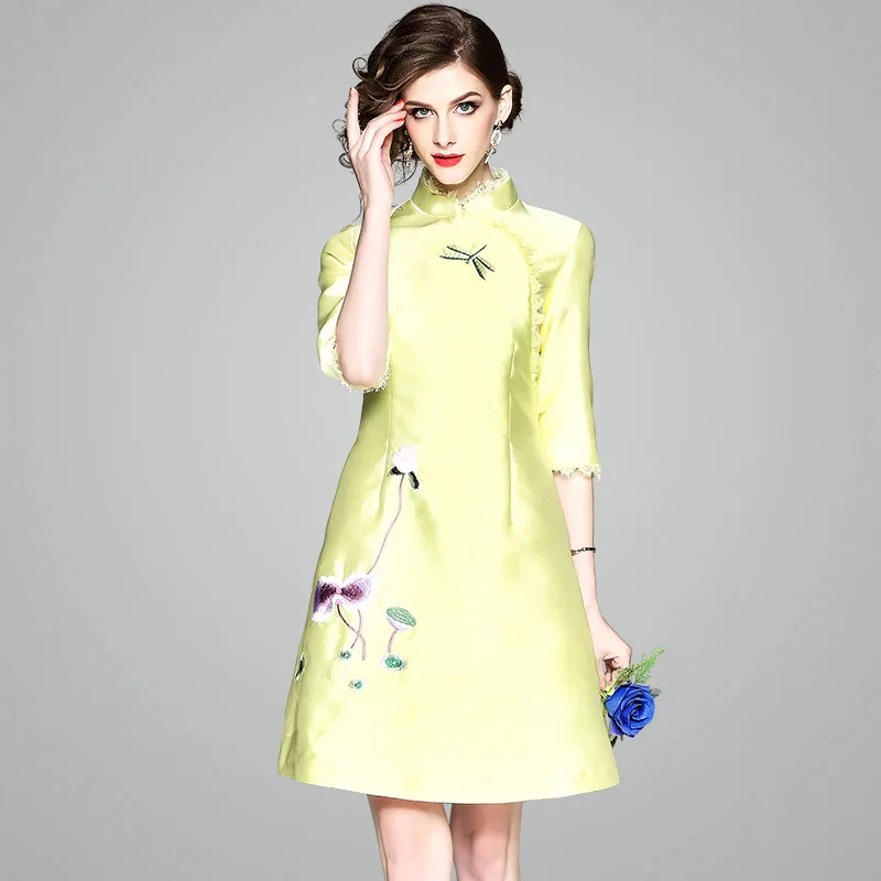2018 сезон весна лето Платье из новой коллекции элегантность в рукавом Cheongsam