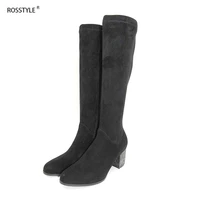 rosstyle fashion side zipper keep warm fleeces lining mid calf boots spring autumn comfortable round toe woman shoes black h6