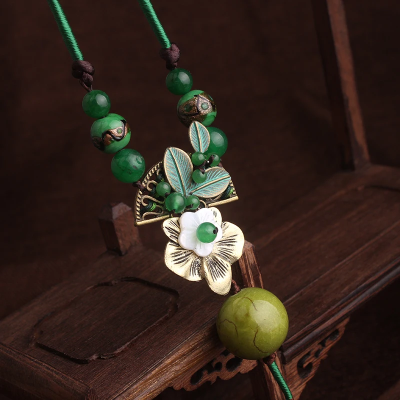 Фото Модное винтажное ожерелье ручной работы с листьями и цветами глазурованное