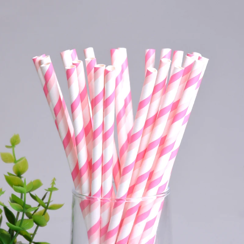 25 шт./лот розовая полосатая бумага соломинки для дня рождения свадебные