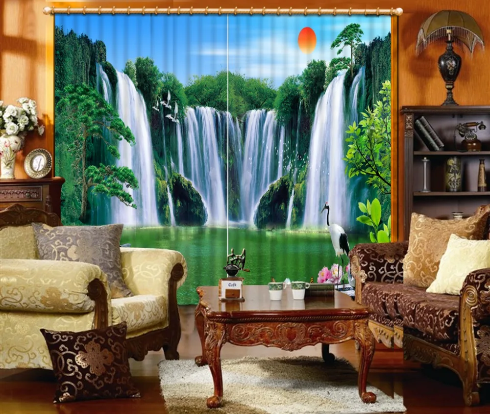 

New Custom 3D Beautiful waterfall 3d curtain window curtains for living room