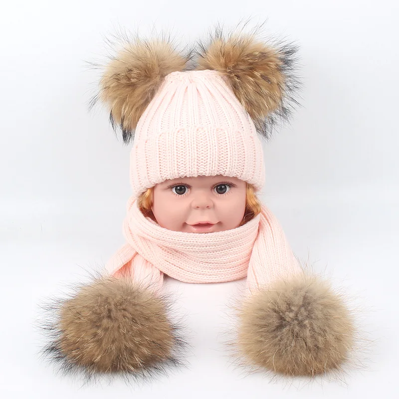 Kids Ages 2-14 Hat and Scarf Set Warm Chunky Thick Stretchy Knit Beanie Pom |