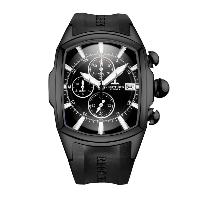 Reef Tiger RGA3069-T мужские многофункциональные кварцевые наручные часы с защитой от воды, хронограф, светящийся-черный