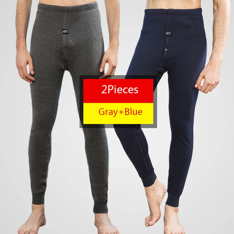 Gray Blue 2 шт./лот, зимнее термобелье, мужские леггинсы s, термоштаны, мужское теплое шерстяное утолщенное нижнее белье, брюки, мужские теплые штаны - Цвет: Gray Blue
