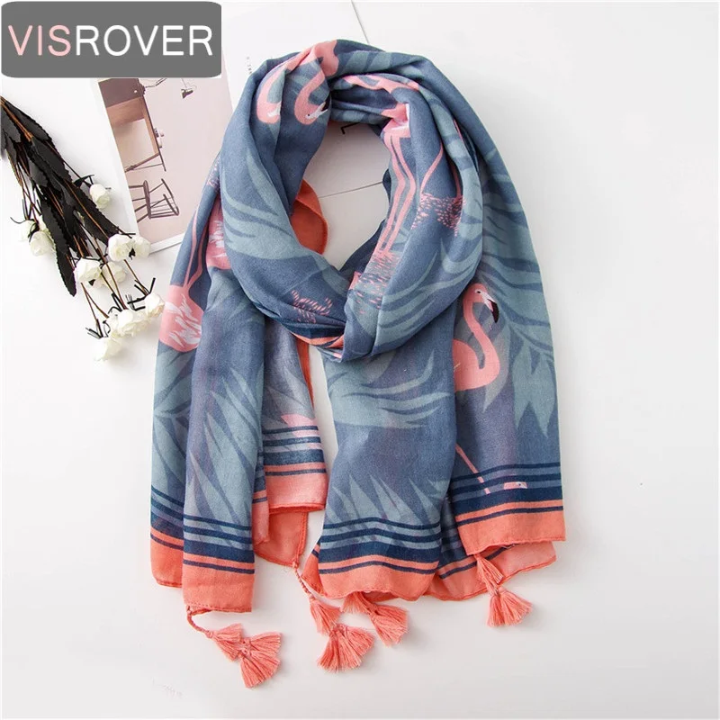 VISROVER летний шарф для женщин Boho kavii этнический Фламинго Шарф роскошный бренд хиджаб Тропический Принт шарф пляжный палантин