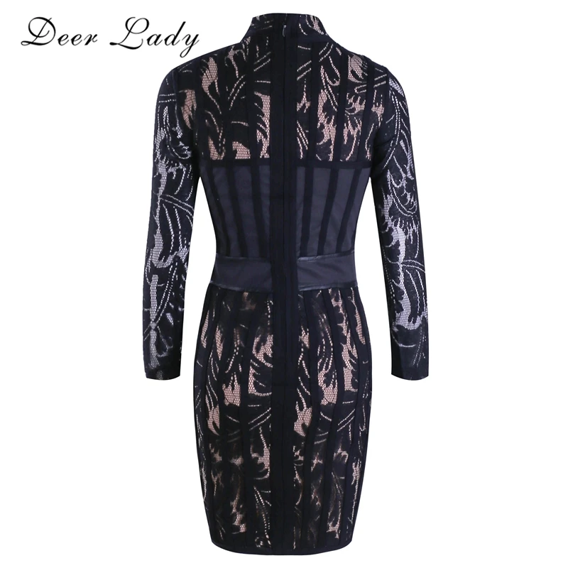 Deer Lady Summer Dress 2019 New Arrivals Bodycon Mini Bandage Long Sleeve Black Lace For Party HL | Женская одежда