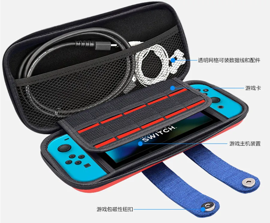 Жесткий чехол для Nintendo Switch защитный на двойной молнии с магнитными кнопками |