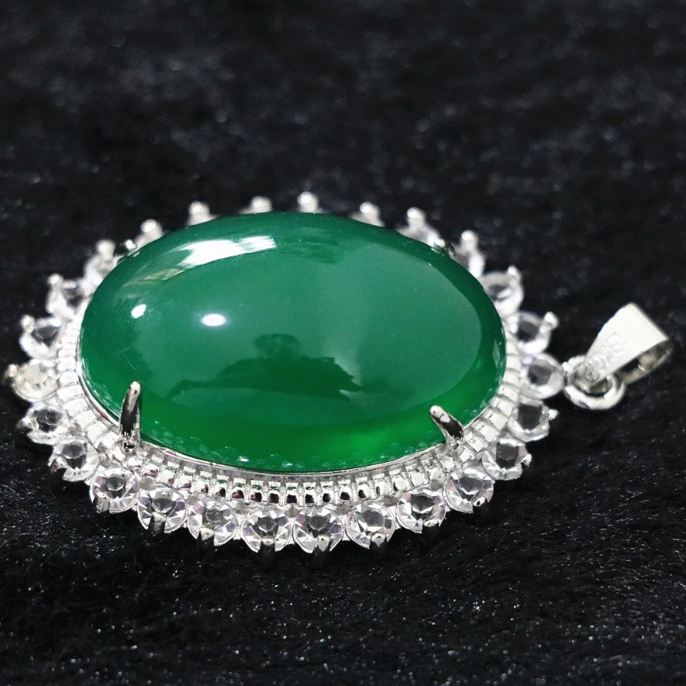 

Hot semi-precious oval pendant chalcedony jades 30x40mm 4colors rhinestones elegant making jewelry accessories B1105