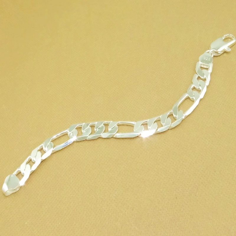 Браслет-цепочка Figaro для мужчин с серебряным покрытием 12 мм 20 см