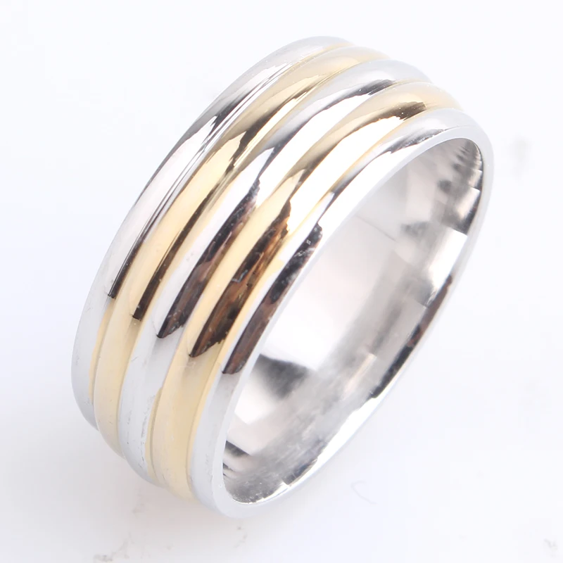 8 мм золотистого и серебристого цвета пять полосок 316L свадебные кольца из