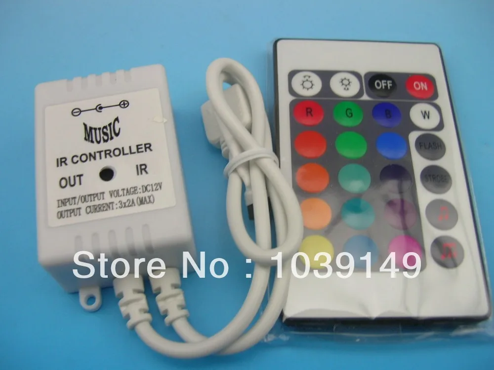 IR Music RGB Controller;IR RGB Controller;Music LED Controller;72W;24Keys;Max 2A*3channel output;Wireless Controller;DC12-24V