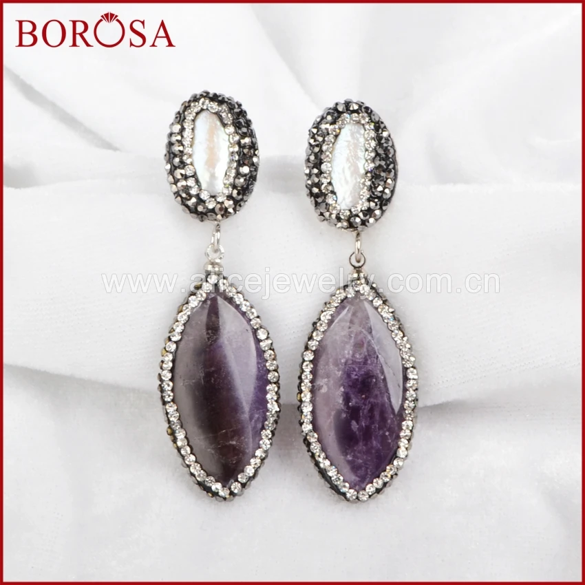 Borosa ручной работы Drusy висячие серьги натуральный жемчуг & amethyформа аметисты