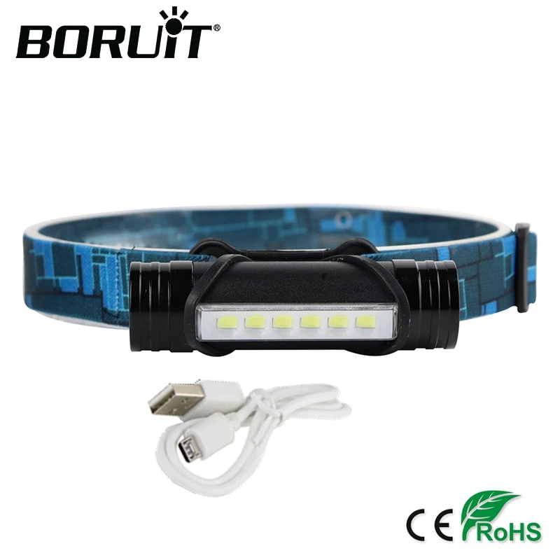 BORUiT головной мини фонарь с 6 светодиодами 3 режима внешний аккумулятор