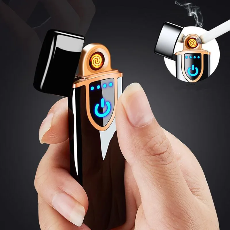 Тонкая зарядка через USB Зажигалка с сенсорным экраном зажигалки для электронных сигарет маленький ветрозащитный негорящий перезаряжаемый Электрический Зажигалка