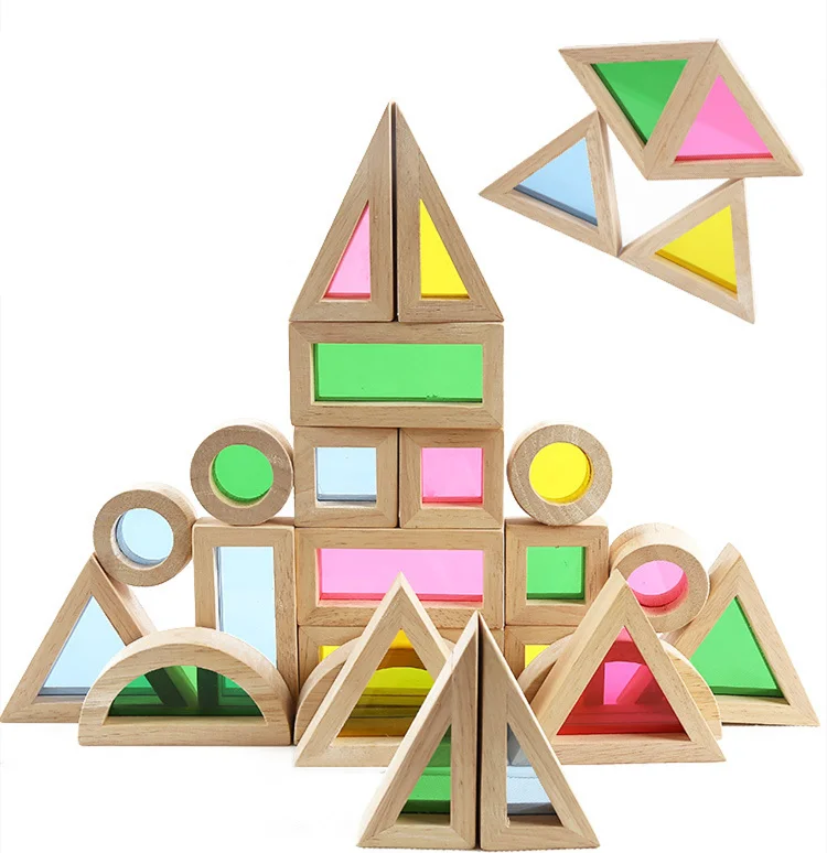 Деревянные радужные блоки 24 шт. геометрические сборочные деревянные игрушки для