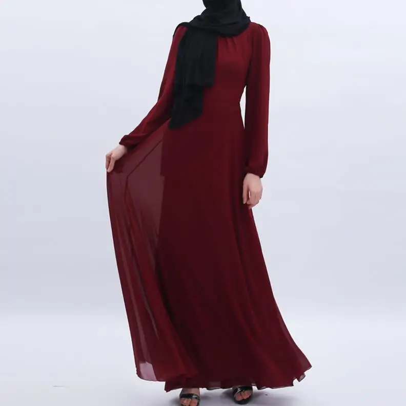 Wine red dress Шифоновая абайя Дубай мусульманский хиджаб платье кафтан турецкая исламская одежда джилбаб Femme Musulman Абая для женщин Кафтан платья - Цвет: Wine red dress