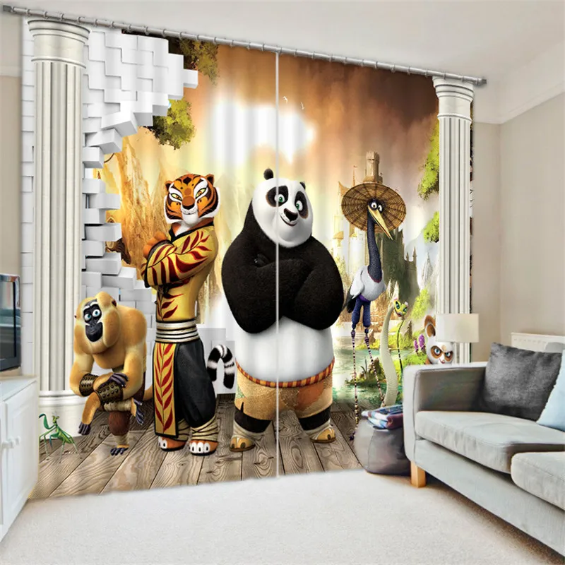 

Black and white panda kids Bedroom Blackout 3D Window Curtains Living Room Drapes Cortinas Rideaux Customized size pillowcase