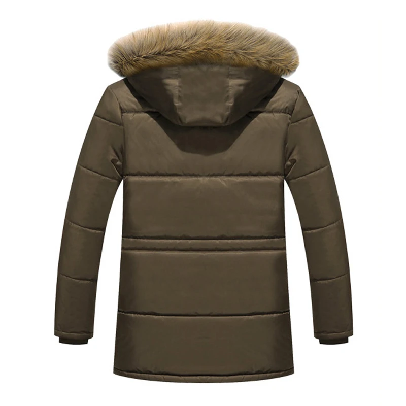 Мужская однотонная парка с капюшоном мехом на хлопковом наполнителе|winter jacket