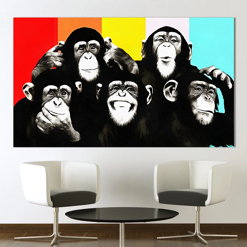 Картина на холсте забавные Chimps холст постер печать для гостиной спальни