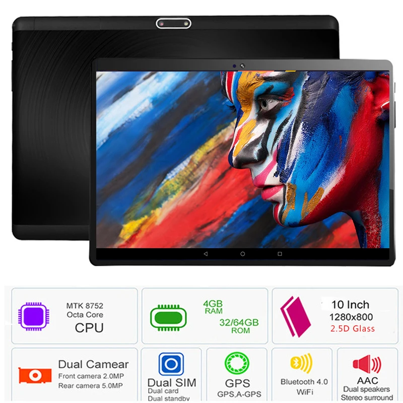 Новинка, супер закаленное 2.5D стекло, 10 дюймов, планшет, 3g, 4G, LTE, Android 8,0, четыре ядра, 4 Гб ram, 64 ГБ rom, ips экран, планшеты, 10,1+ подарок