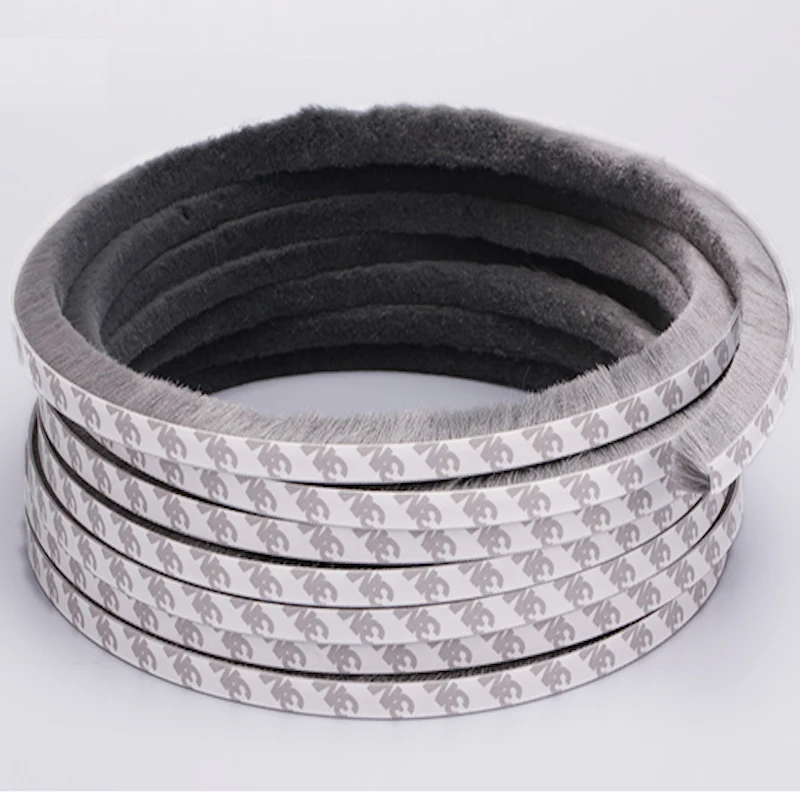 Adhesive Wool Pile Seals Weather Seals Strip Felt Draught Excluder Sliding Door Window Brush Seal 9x9mm Gray White Odd