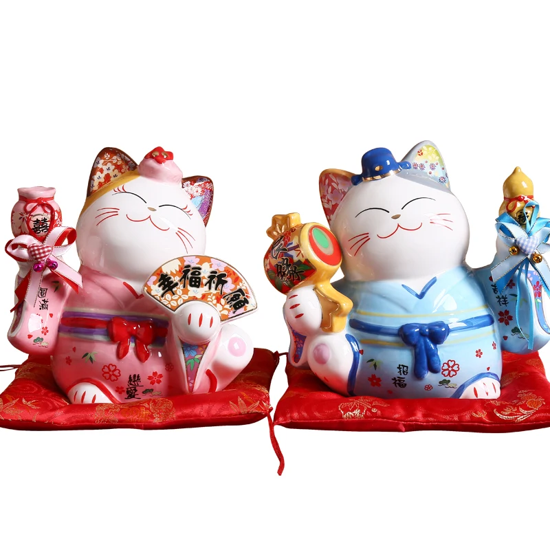 5 дюймов Керамика Lucky Cat копилка украшения Творческий дом Feng Shui Декор молитва