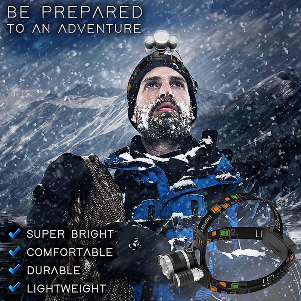 Суперъяркий светодиодный налобный фонарь 3xT6 10000 лм рыболовная лампа 4 режима