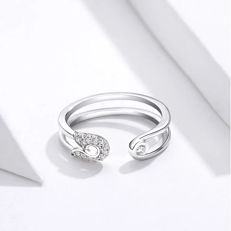 Bamoer Lover's Pin Открытое кольцо из стерлингового серебра 925 Забавный зажим регулируемое модное кольцо на палец Ювелирные изделия Подарки для женщин BSR046