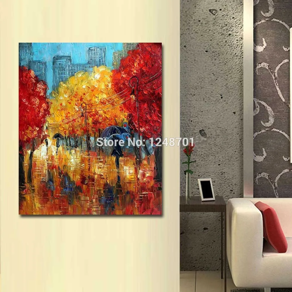 Ручной работы абстрактная Толстая Impasto осень-картина маслом на холсте осенний