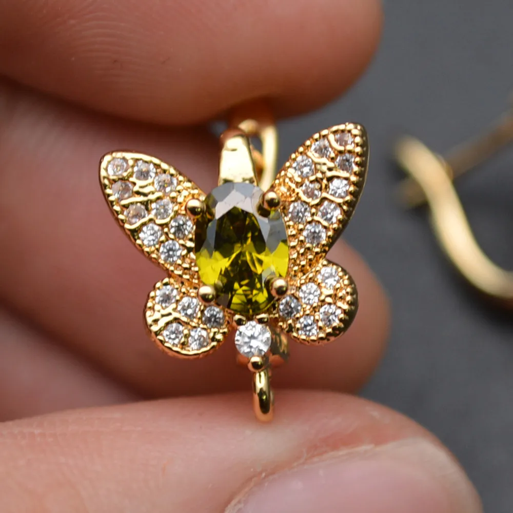 New Design CZ Paved Big size Butterfly Shape metal Earring Hooks Jewelry Findings 20pc Per Lot Gold Color / Rhodium Silver Color