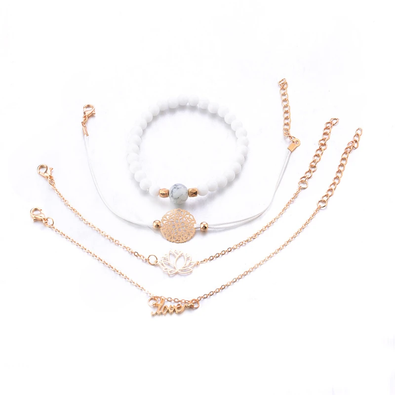 Простой летний модный бохемский браслет в ретро стиле с мраморными бусинами и лепестками, регулируемый, новый набор украшений для женщин.