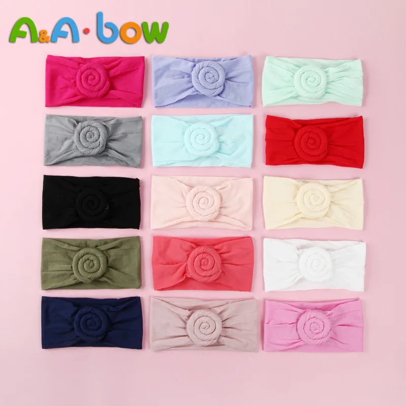 1pcs Wide Nylon Bow Headband with Rose Flower Soft Elestic Head wraps Cute Turban Girls Hair Accessories | Детская одежда и обувь