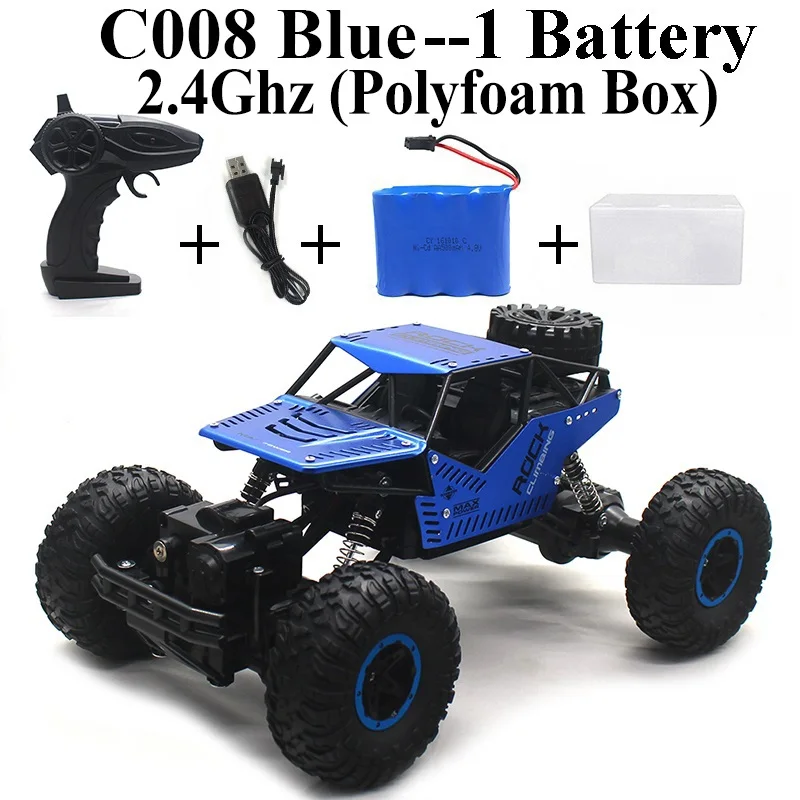 C008-Blue-Set-1 1:16 Рок Гусеничный пульт дистанционного управления автомобиль RC автомобиль машины на радиоуправлении led 2,4 Ghz 4WD внедорожник C008 - Цвет: C008-Blue-Set-1