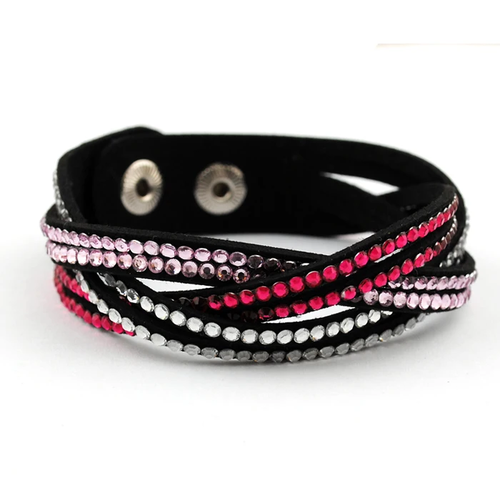Новые модные ювелирные изделия Хрустальные кожаные браслеты-шармы для женщин