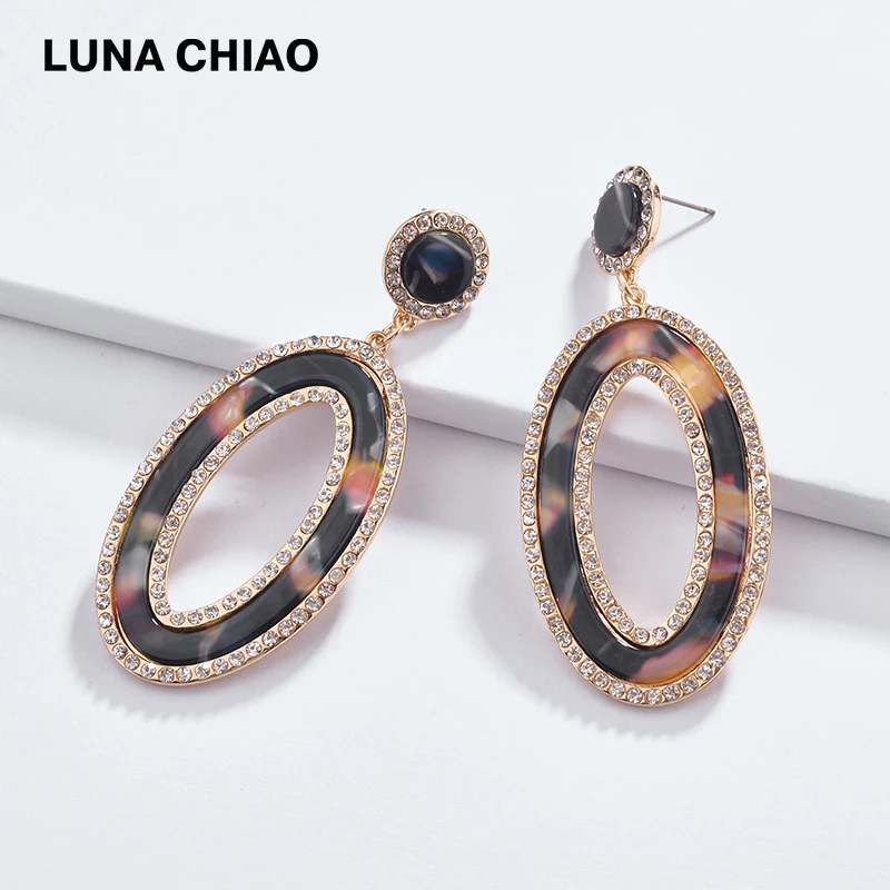 LUNA CHIAO Fashion Jewelry Pave Rhinestones Jeweled Oval Resin Acrylic Drop Earrings for Women | Украшения и аксессуары