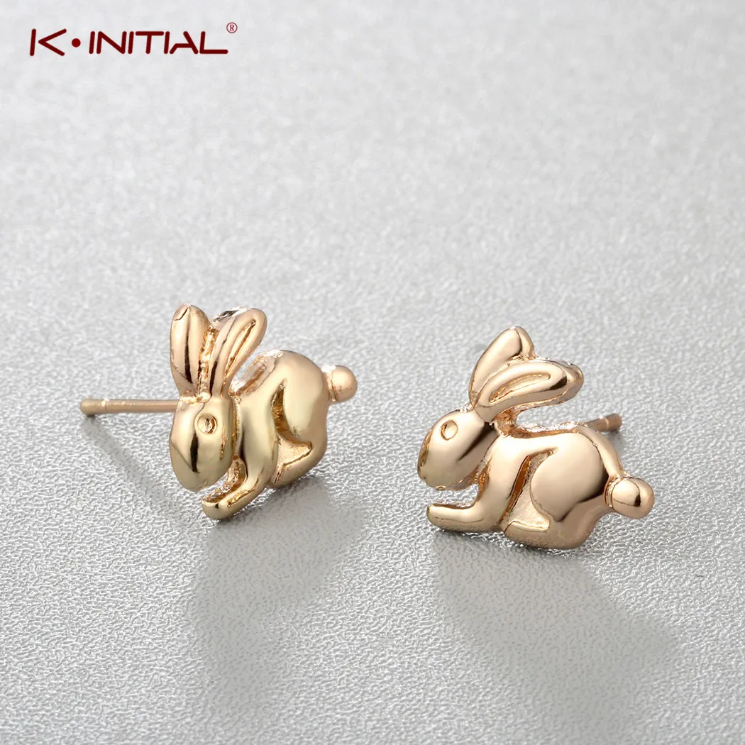 Женские серьги гвоздики с кроликом Kinitial милые животными из мультфильма золотого