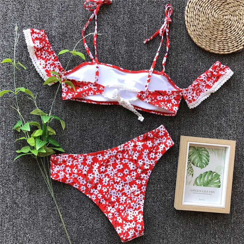 С цветочным принтом в винтажном стиле женский бикини пляжная одежда купальник