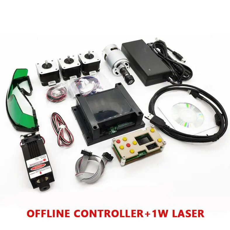 with 1W Laser ЧПУ 3 оси Управление Системы V3.3-150W GRBL лазерная гравировка машины в автономном режиме Управление Панель шаговый двигатель ER11 мотор шпинделя - Цвет: with 1W Laser