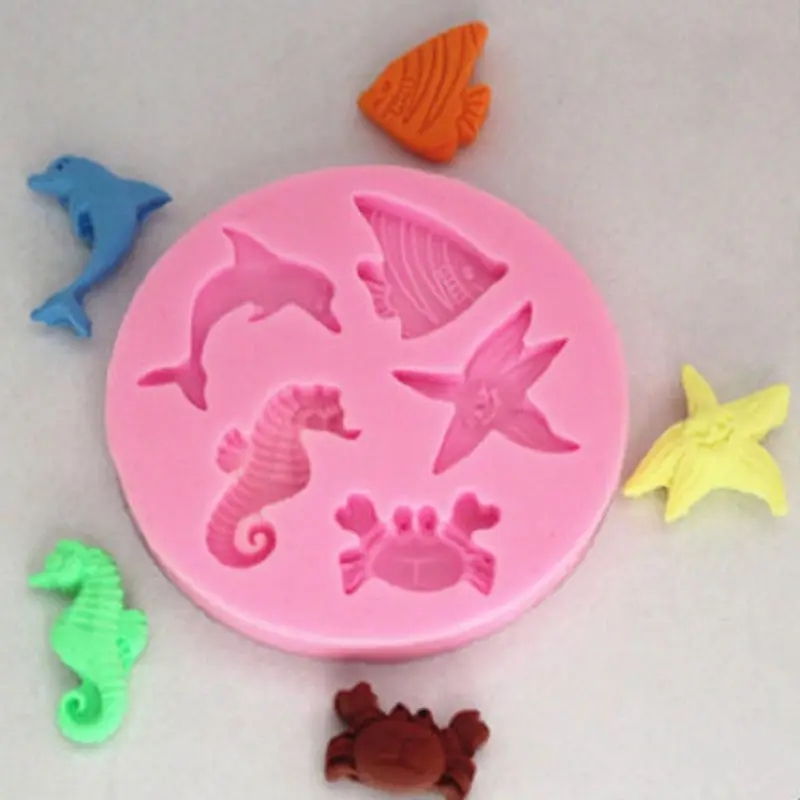 Новинка 2016 5 морских животных Пищевая силиконовая форма для торта Розовые