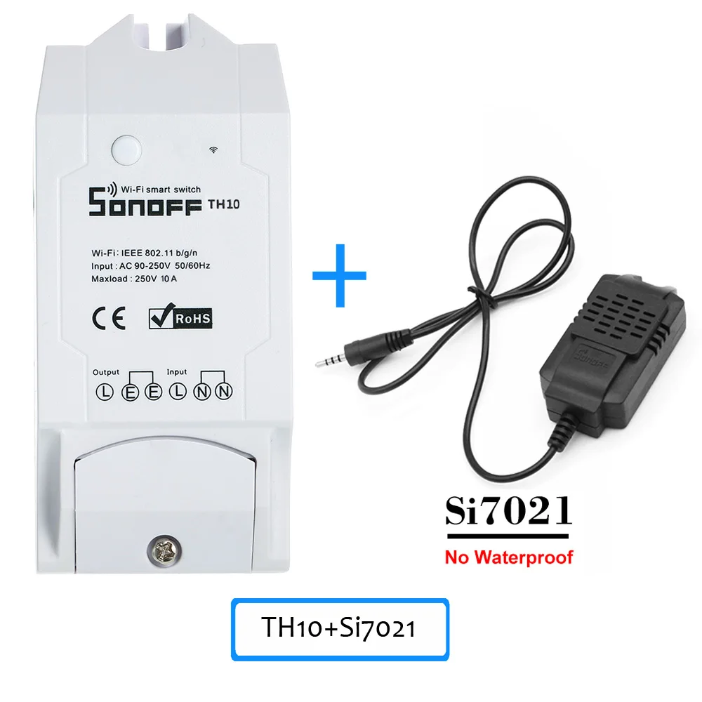 TH10 With Si7021 Sonoff TH10 Wi-Fi Smart Switch 10A 2200 Вт беспроводной переключатель модули для автоматизации умного дома с датчиком температуры и влажности монитор - Комплект: TH10 With Si7021