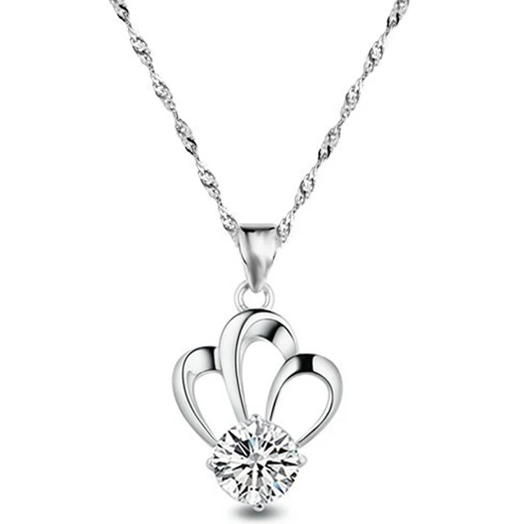 Блестящий фиолетовый белый кристалл с короной со стразами кулон серебряное