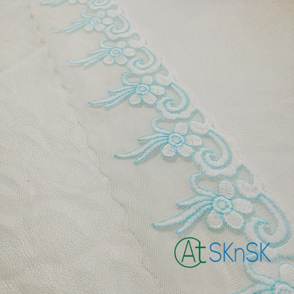 

200yards/ lot Nice high end lace 7cm Width blue flower mesh lace french fabric lace dress accessory embroidered lace ribbons