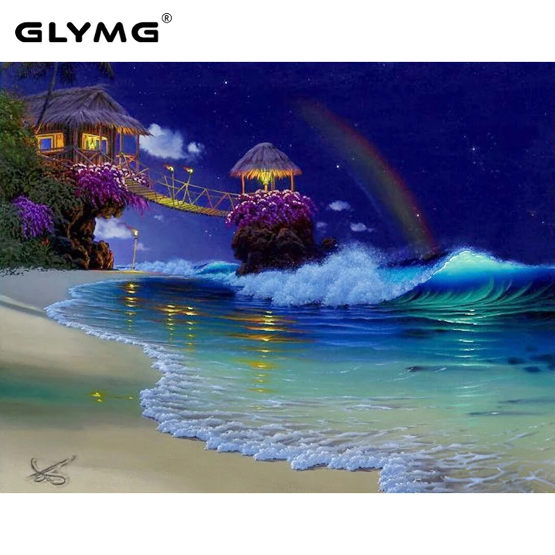 Алмазная вышивка GLymg Sea Seaside квадратные Стразы алмазная крестиком мозаика подарок