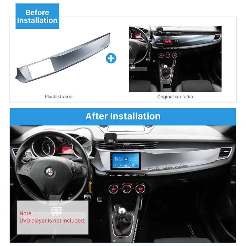 Seicane 2DIN Car Radio Fascia for 2010-2016 ALFA ROMEO GIULIETTA Left Hand drive (LHD) Stereo Installation Trim Panel Frame Kit |