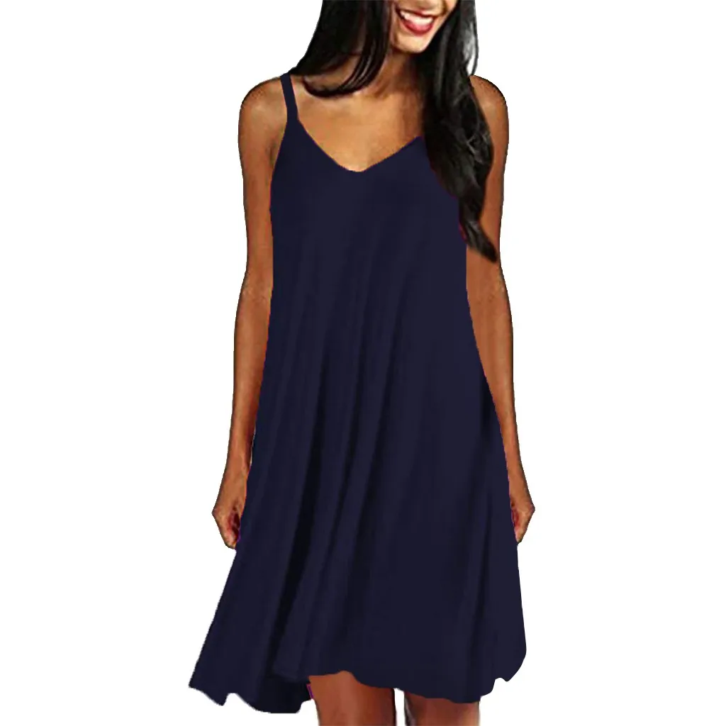 Женское повседневное простое свободное платье с футболкой летнее однотонное