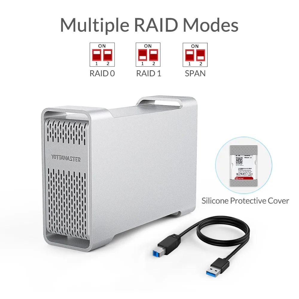 Yottamaster высококлассная док-станция для HDD Dual-bay 2,5 дюймов USB3.0 to SATA3.0 внешний HDD чехол 8 ТБ поддержка Raid 0/1/SPAN