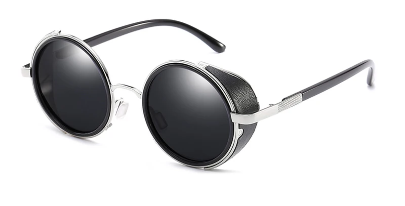silver with black Солнцезащитные очки Peekaboo, боковая защита, мужские, круглые, поляризационные, металлическая оправа,, золотые, черные, стимпанк, солнцезащитные очки для женщин, Ретро стиль, uv400 - Цвет линз: silver with black