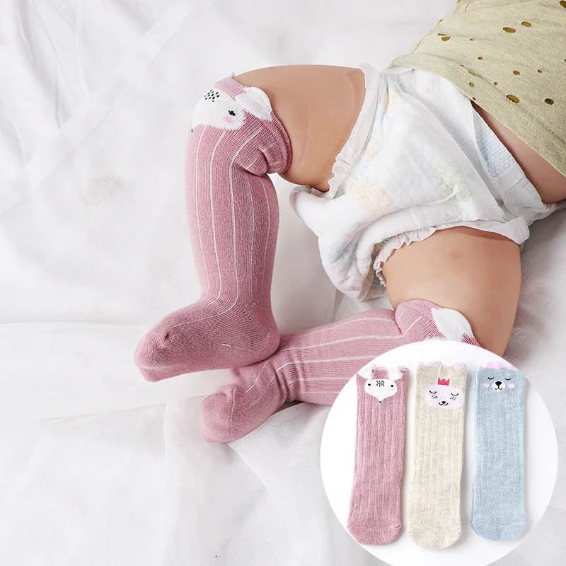 3 Pairs Unisex Cute Funny Cartoon Toddler Socks Animals Pattern Casual for Baby Lovely Knee High Cotton Kids |