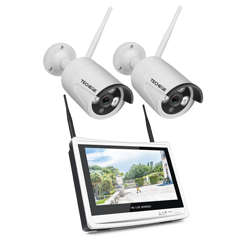 4CH NVR 2 Cam White Techege 1080P Беспроводной NVR комплект 1" ЖК-монитор 2MP Wifi ip-камера 1080P Аудио CCTV камера домашняя система безопасности комплект наблюдения - Цвет: 4CH NVR 2 Cam White