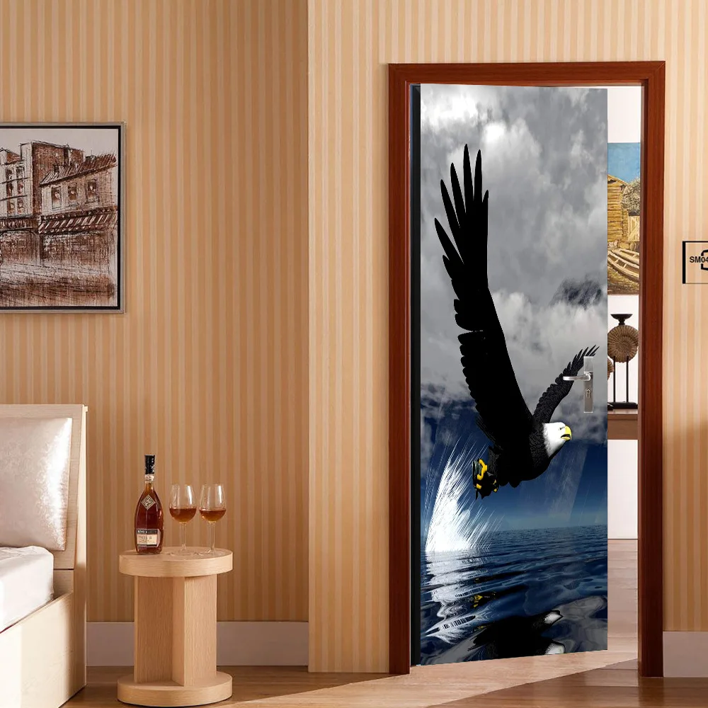 2 Panels The White Head Eagle Picture 3D Wall Murals Stickers Door Sticker Wallpaper Decals Home Decoration July051 | Дом и сад